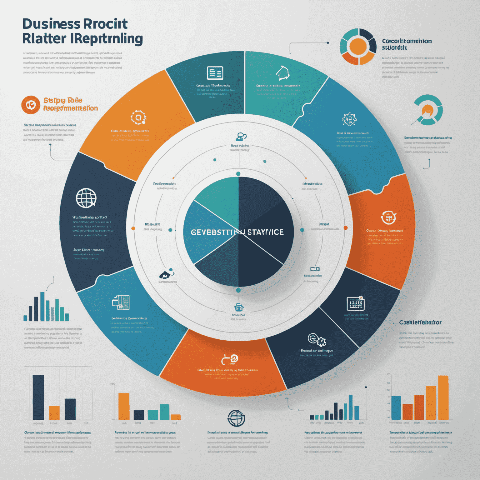 Infographic showing the step-by-step process of our business analytics reporting strategy, including data collection, analysis, visualization, and implementation