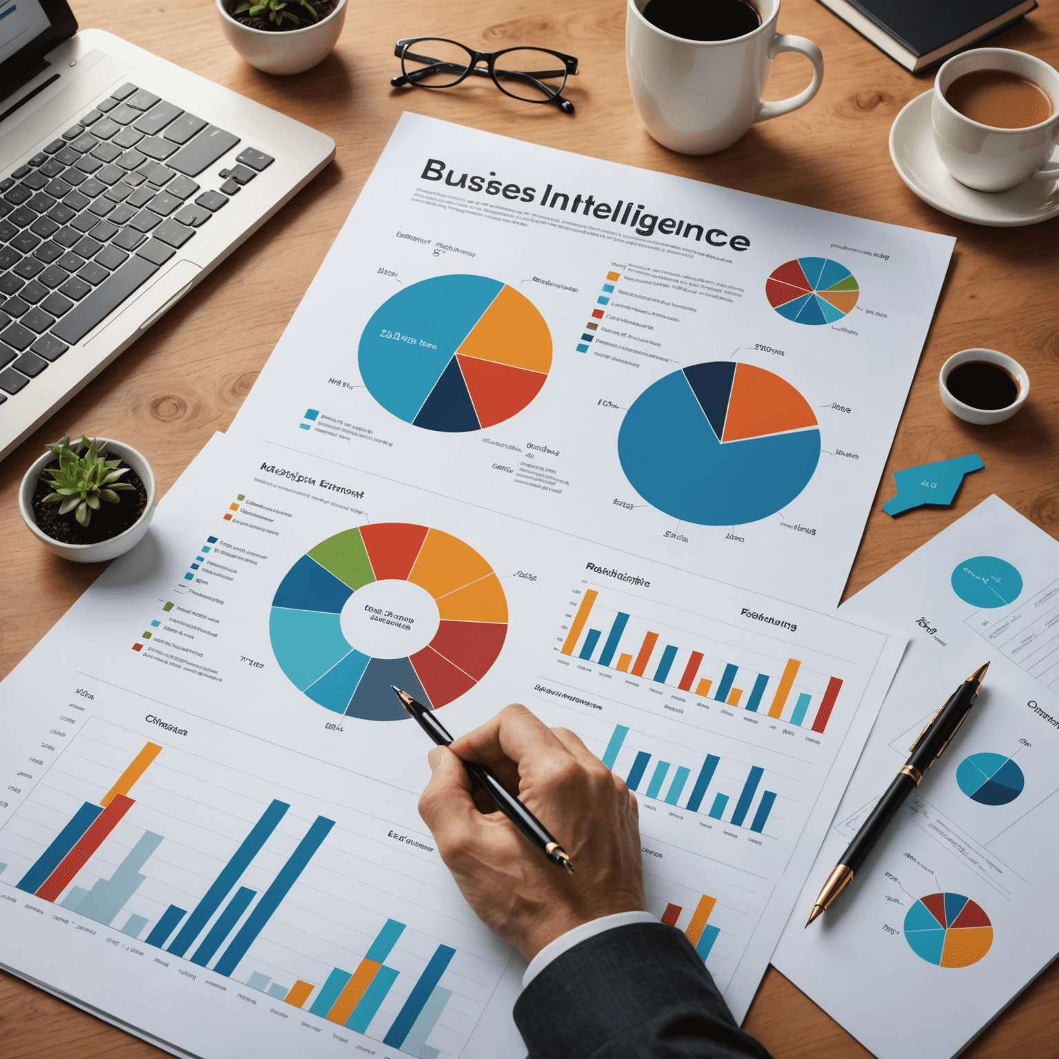 Visual representation of business intelligence trends including charts, graphs, and data visualization elements